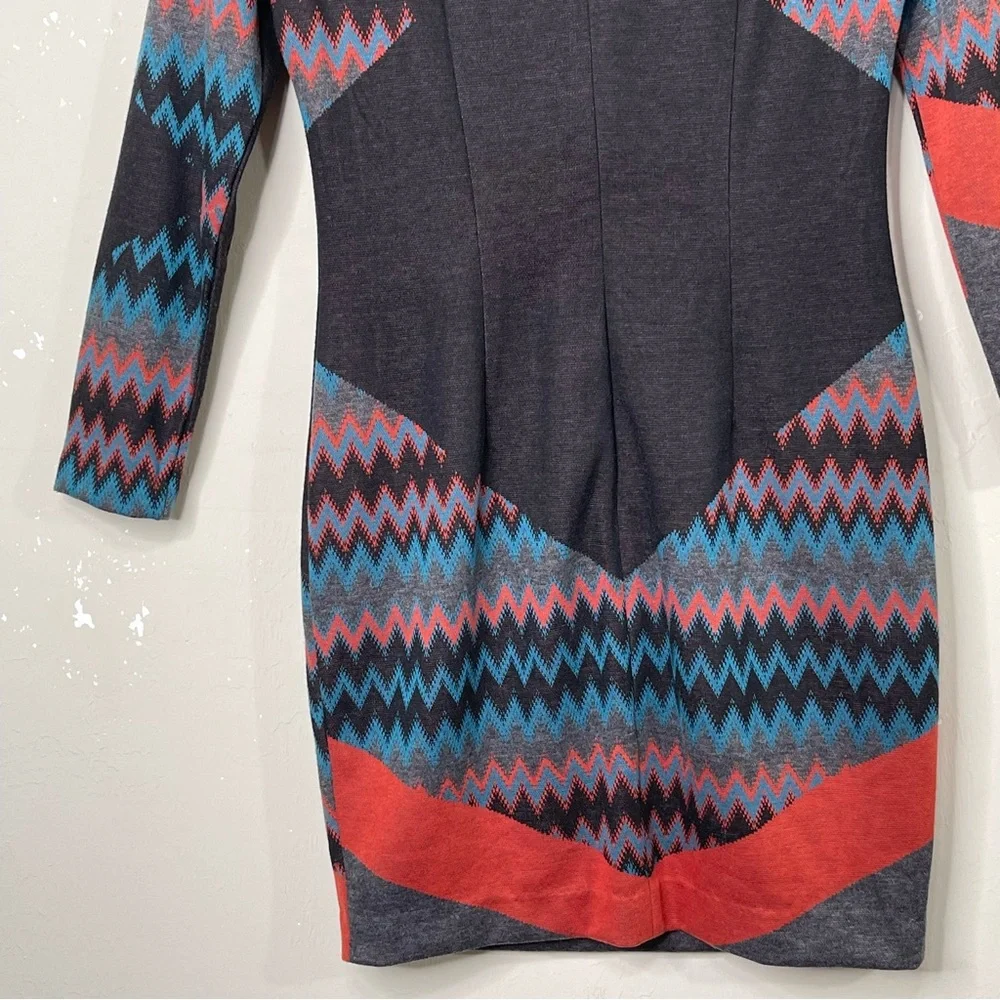 Cache Multicolor Sweater Dress Career Abstract Chevron Aztec Mixed Print Size 8 - Picture 9 of 13